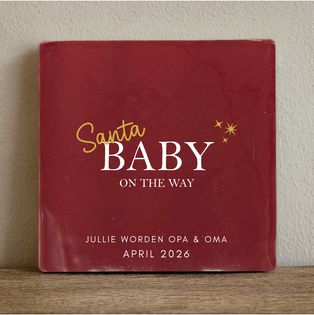 Label2X Tegeltje santa baby on the way Tegeltje santa baby on the way woonaccessoires homedecoratie