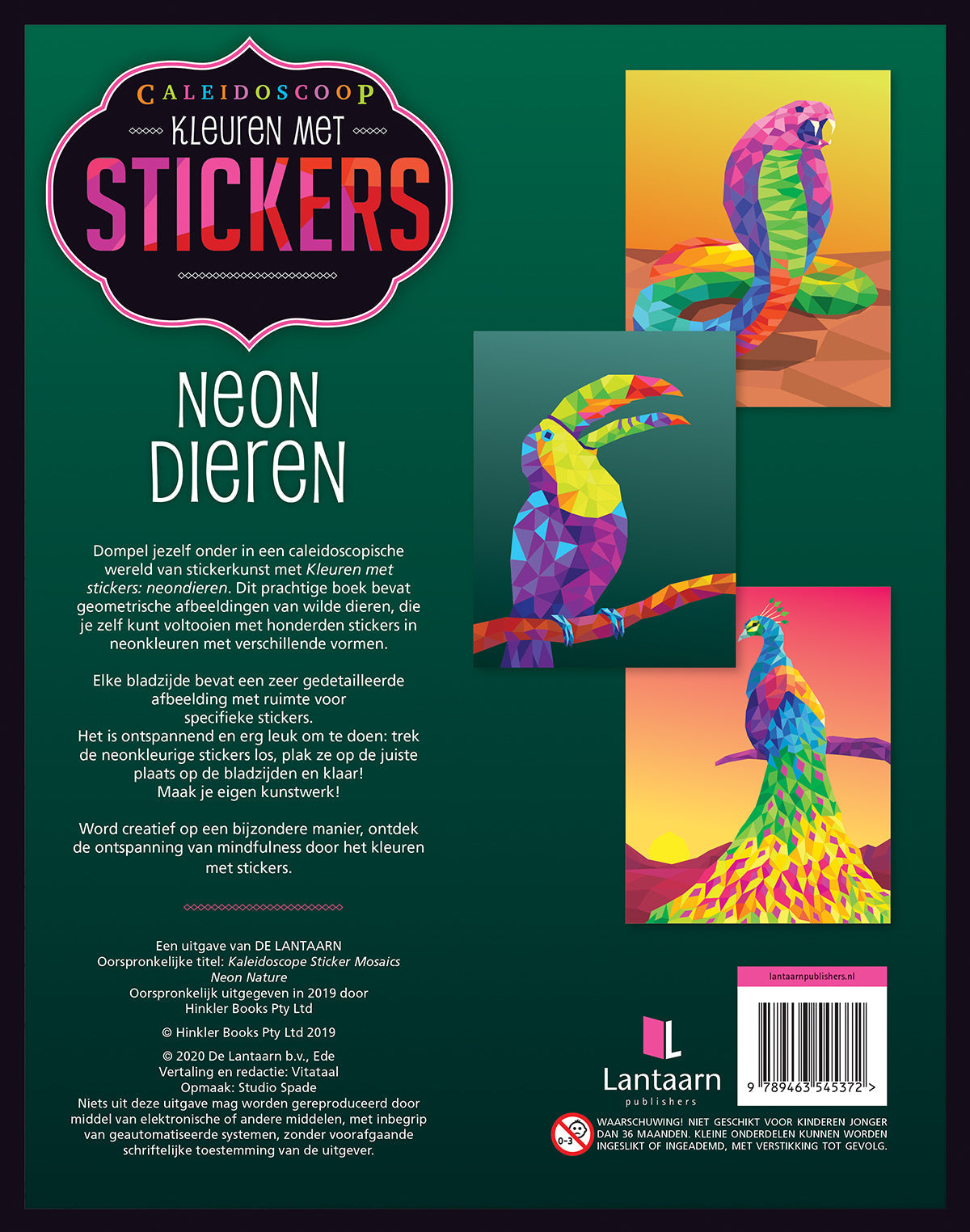 Lantaarn Publishers Kinderboeken Kleuren met stickers - Neon dieren woonaccessoires homedecoratie