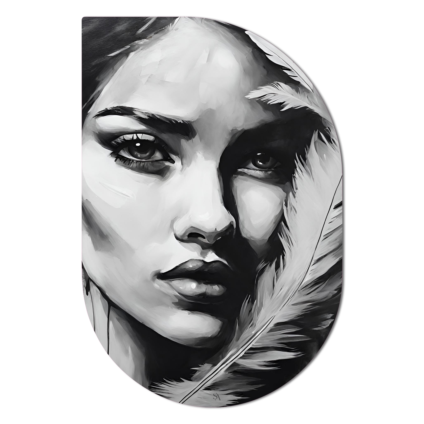 ScandiArt ScandiArt Drip / 13 x 20 cm / Forex ScandiArt abstract women face feather woonaccessoires homedecoratie