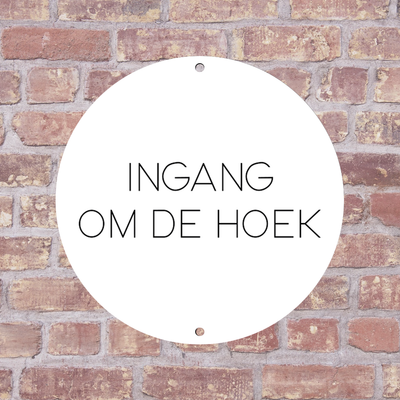 Label2X 15 x 15 cm / Wit met zwarte tekst Ingang om de hoek woonaccessoires homedecoratie