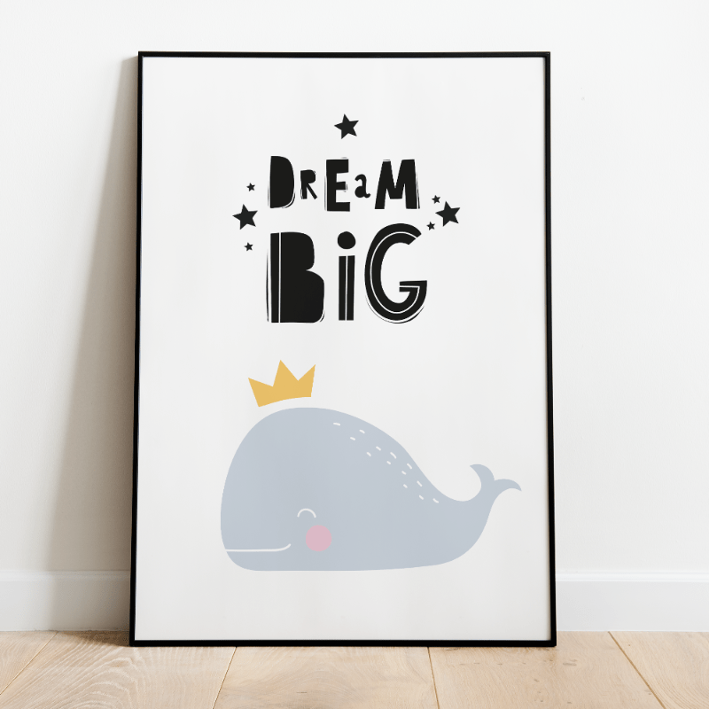 Label2X Kinderkamerposter A4 Kinderkamer poster walvis dream big