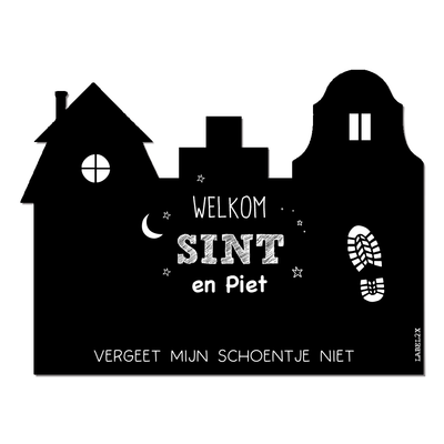 Label2X Sintkerst Hard glad (niet buigbaar / 60cm breed) / 1 schoentje / Zwart Sinterklaas schoen-zet-mat Sketch XL woonaccessoires homedecoratie