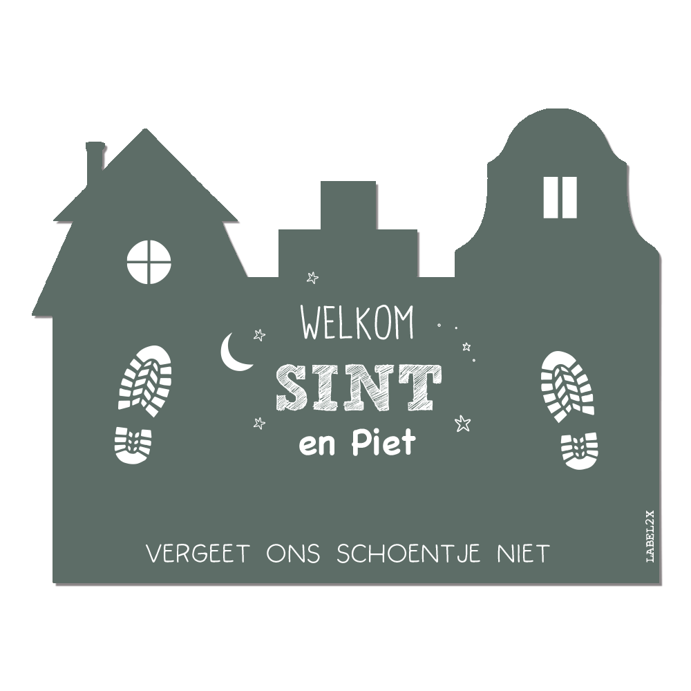 Label2X Sintkerst Hard glad (niet buigbaar / 60cm breed) / 2 schoentjes / Groen Sinterklaas schoen-zet-mat Sketch XL woonaccessoires homedecoratie