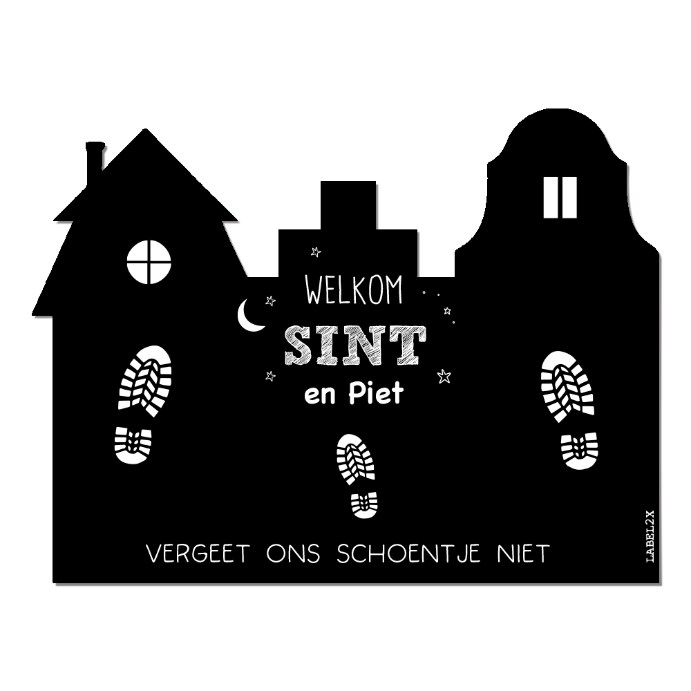 Label2X Sintkerst Hard glad (niet buigbaar / 60cm breed) / 3 schoentjes / Zwart Sinterklaas schoen-zet-mat Sketch XL woonaccessoires homedecoratie