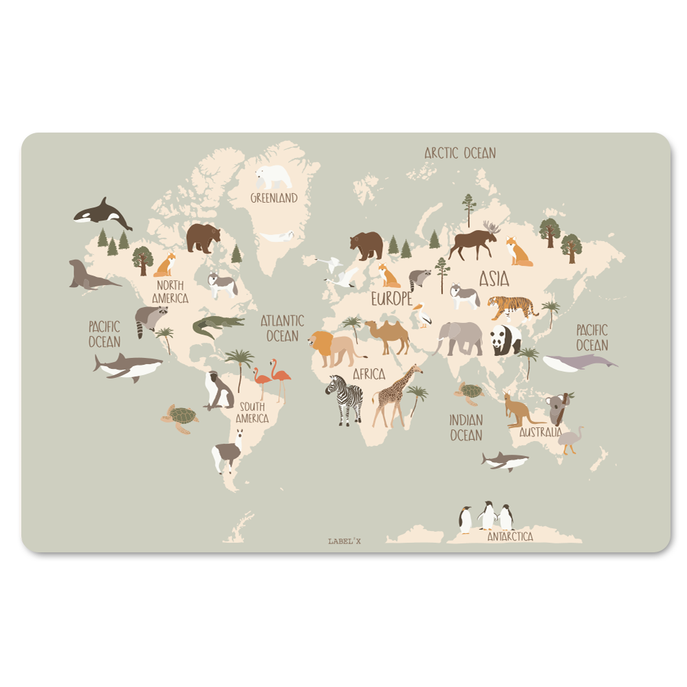 Label2X Knutselmat animal world map woonaccessoires homedecoratie