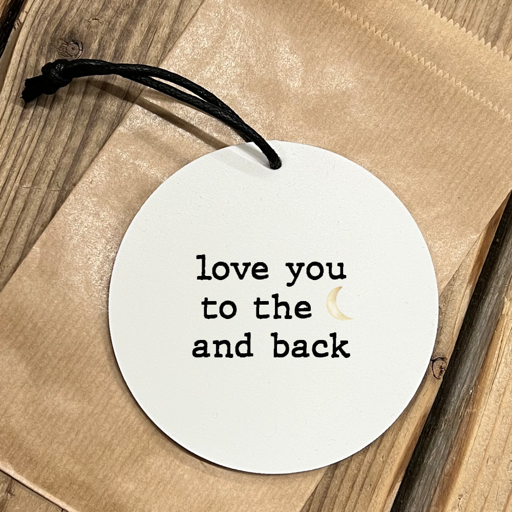 Label2X Minigift Minigift ronde hanger love you to the moon and back 6090345749706 MGT-029 woonaccessoires homedecoratie
