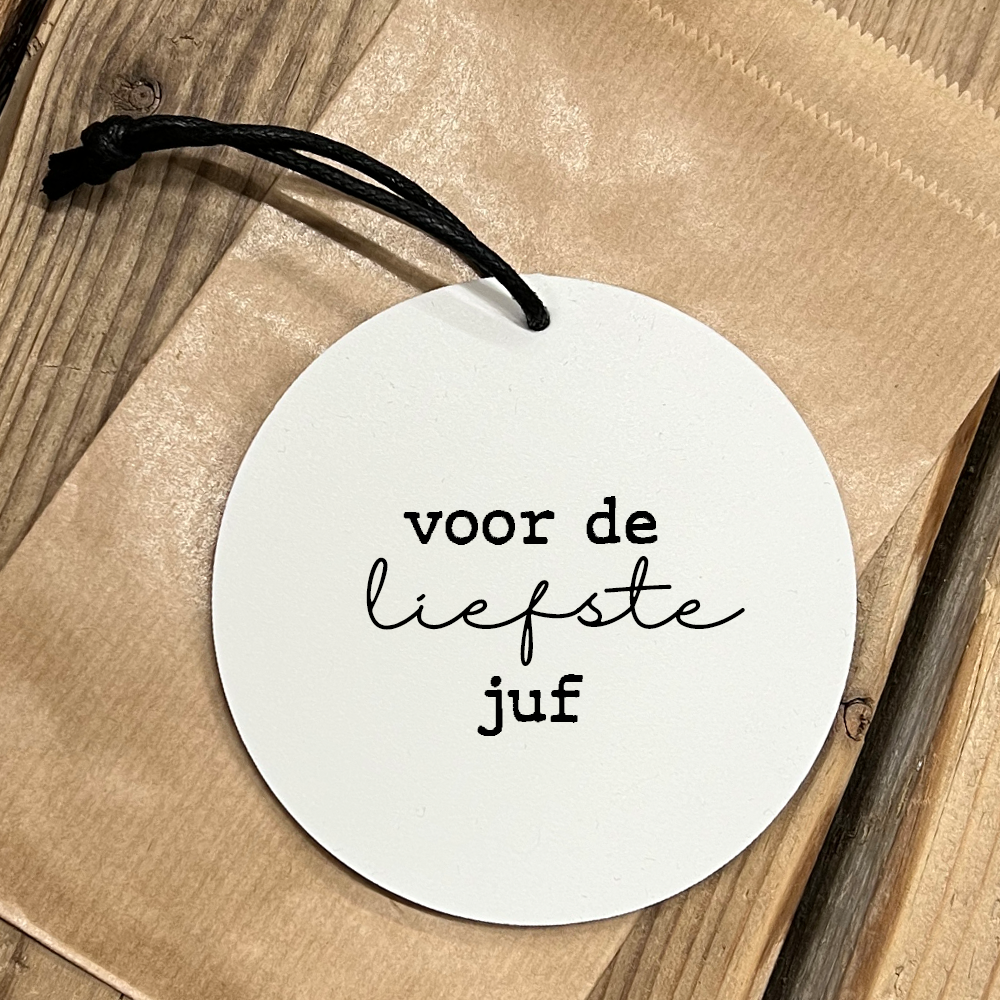 Label2X Minigift Minigift ronde hanger voor de liefste juf 6090338945948 MGT-023 woonaccessoires homedecoratie