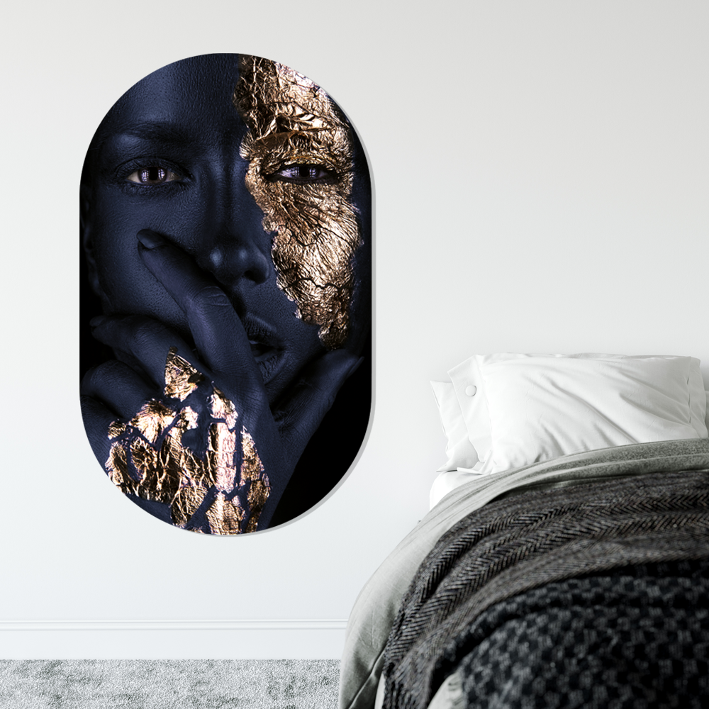 Label2X Muurovaal Muurovaal black gold face woonaccessoires homedecoratie