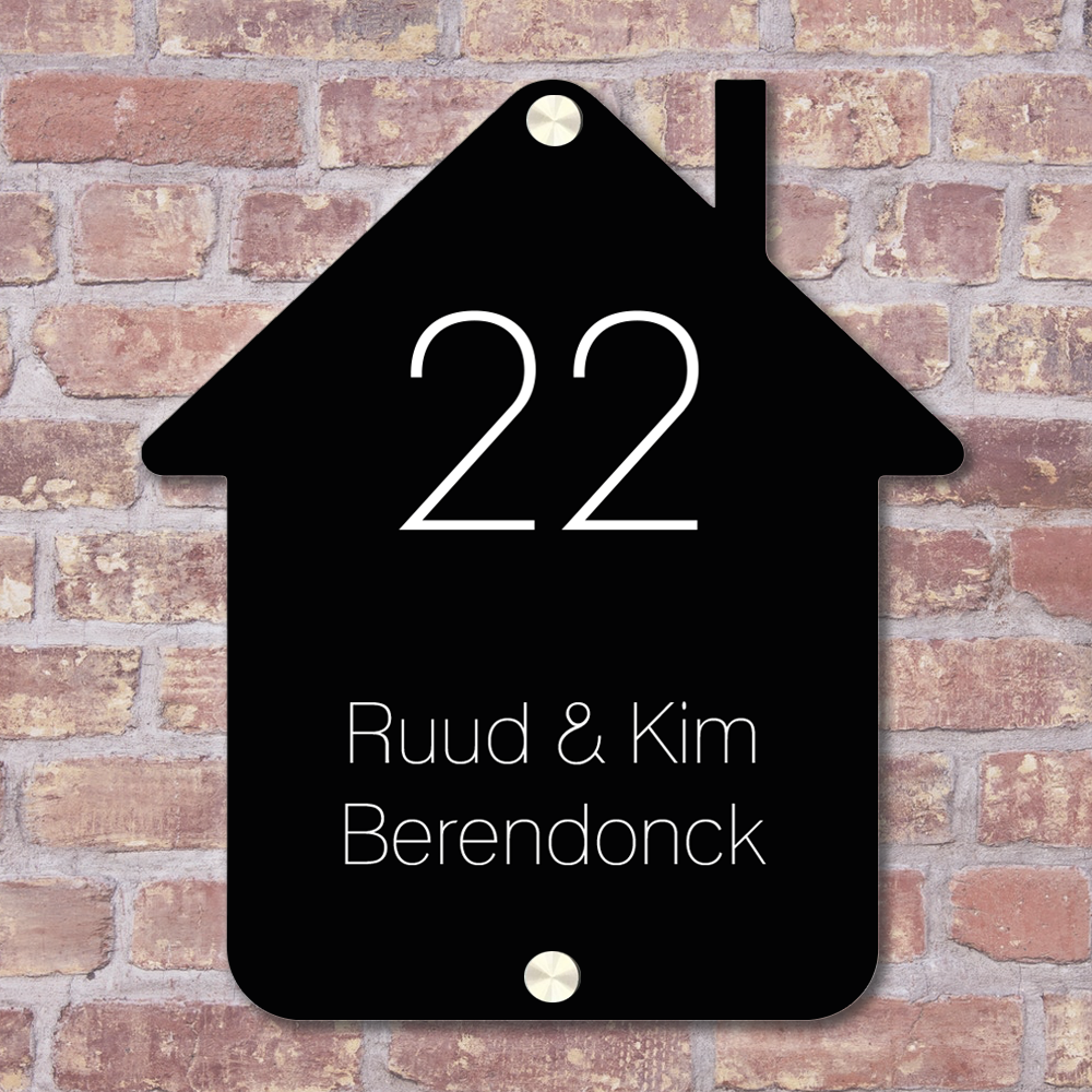 Label2X Naambordje vierkant Naambordje voordeur huisje zwart woonaccessoires homedecoratie