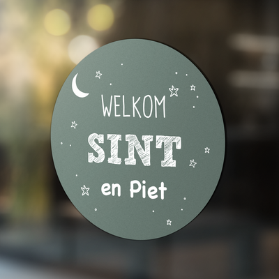 Label2X Sinterklaas Ø 30 cm / Groen Deur/raam/muursticker welkom sint en piet zwart woonaccessoires homedecoratie