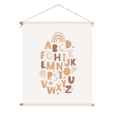 Label2X Textielposter Textielposter kids alfabet beigebruin woonaccessoires homedecoratie
