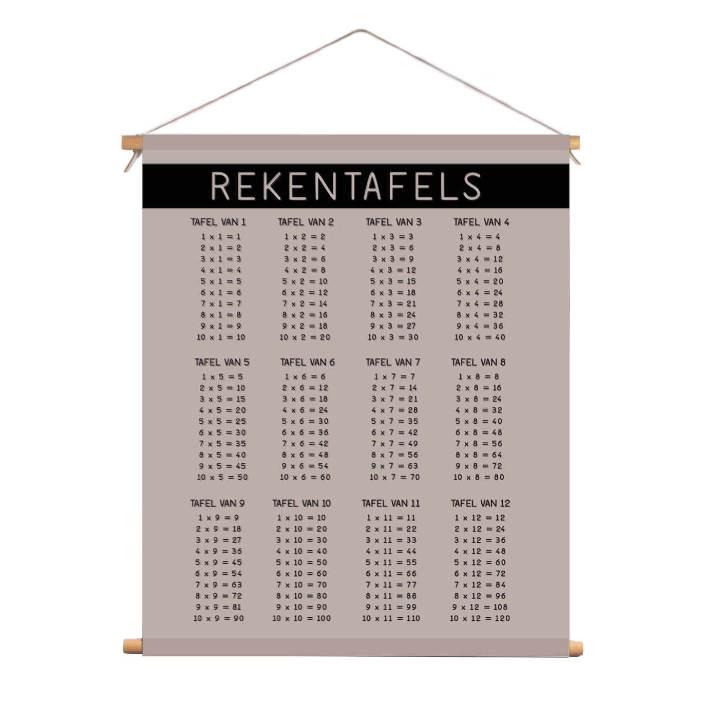 Label2X Textielposter Textielposter kids rekentafels beige TPK-016 woonaccessoires homedecoratie