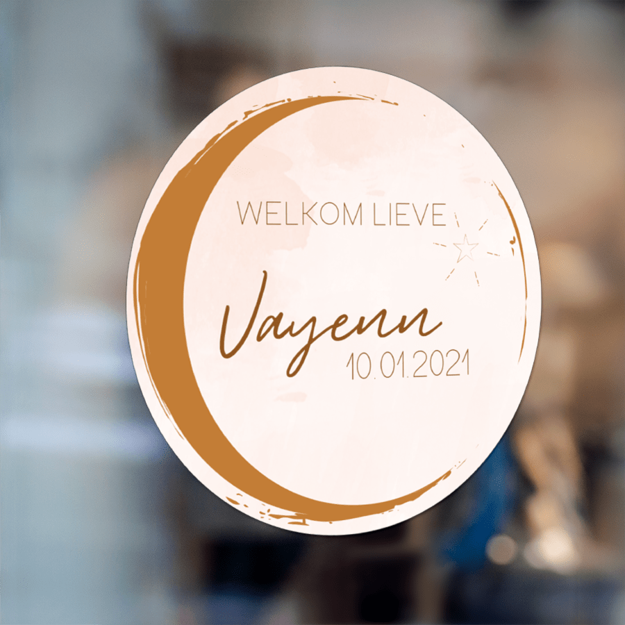 Luniott Geboorte raamsticker Geboorte raamsticker maan met naam en geboorte datum.